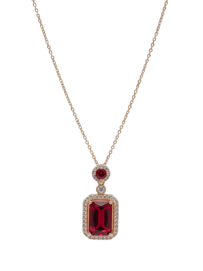 Ruby Red Rectangular Pendant Rose Gold Chain Necklace