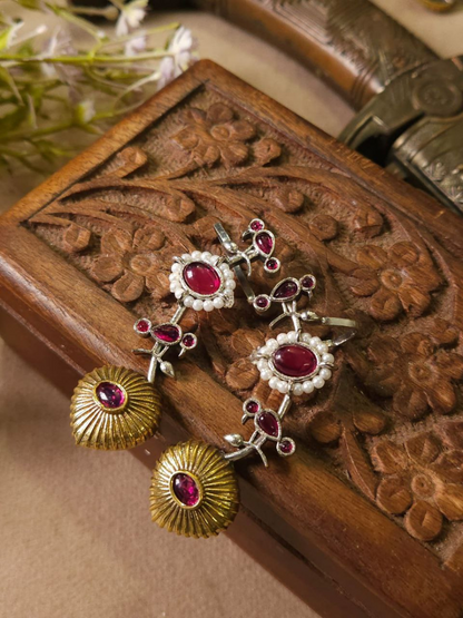 Buy Ruby Red Stone Dual Tone Oxidised Bird Earcuff Earrings Online - TheJewelbox