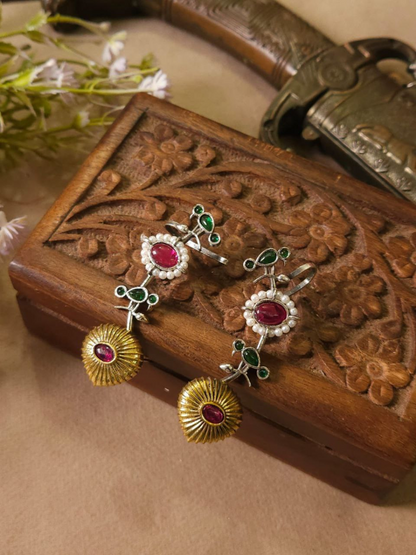 Buy Ruby Red and Green Stones Dual Tone Oxidised Bird Earcuffs Online - TheJewelbox