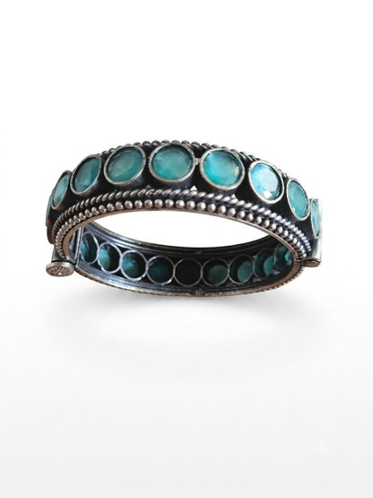 Sea Green Round Stone German Silver Oxidised Bangle