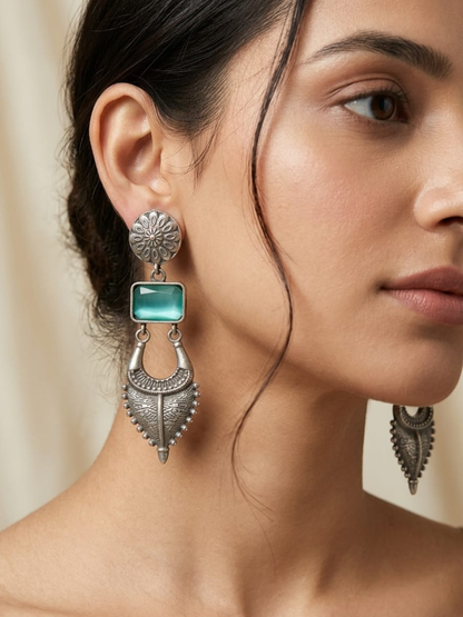 Sea green gemstone oxidised earrings