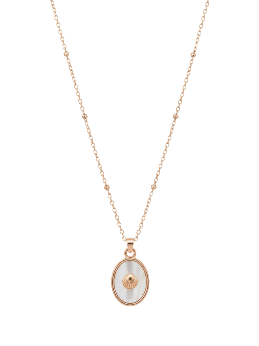Shell Mother of Pearl Oval Pendant Rose Gold Chain Necklace
