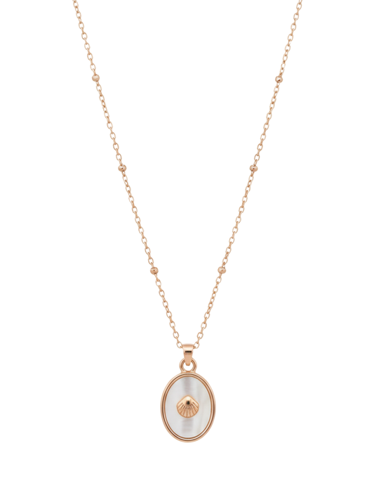 Shell Mother of Pearl Oval Pendant Rose Gold Chain Necklace