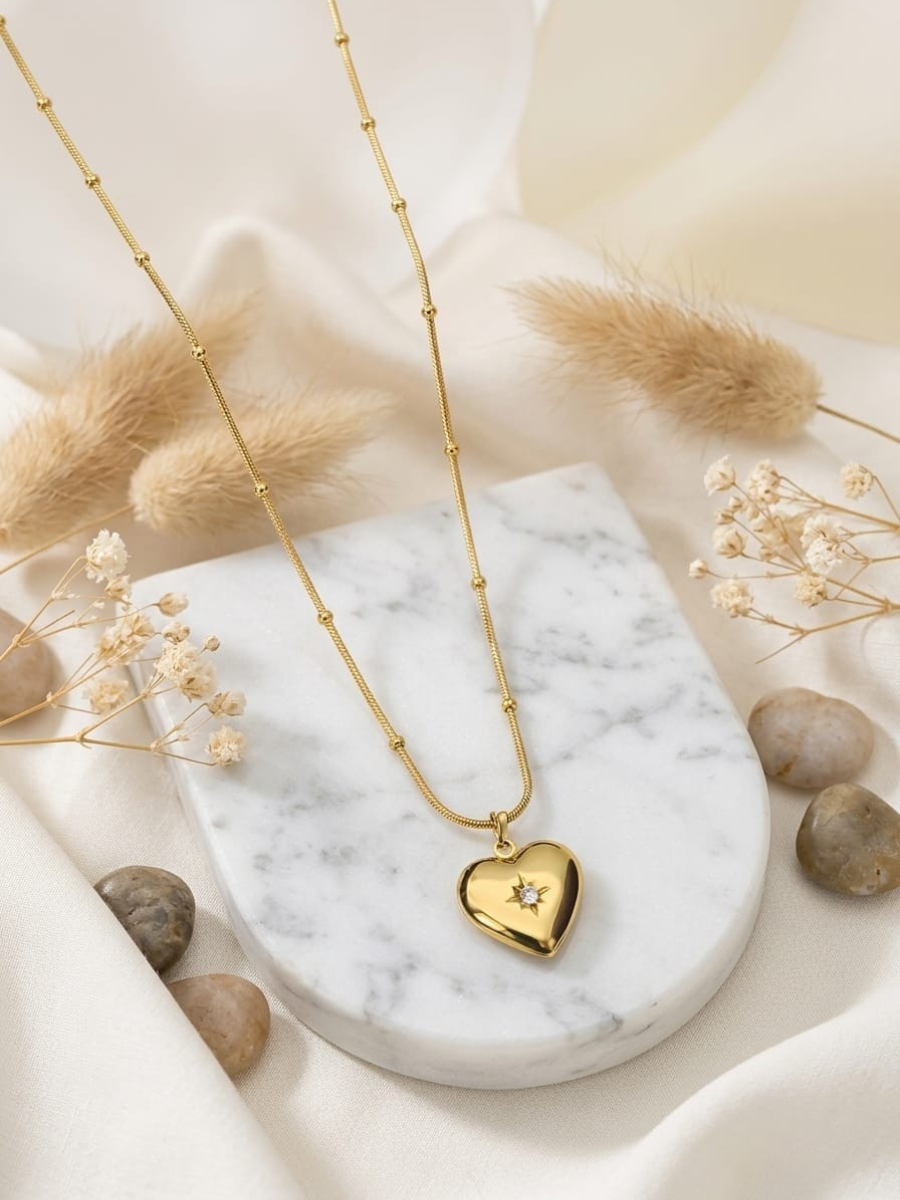 Buy Shiney Love Drop Heart Pendant Golden Chain Necklace Online in India