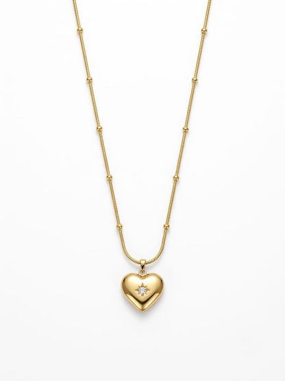 Shiney Love Drop Heart Pendant Golden Chain Necklace