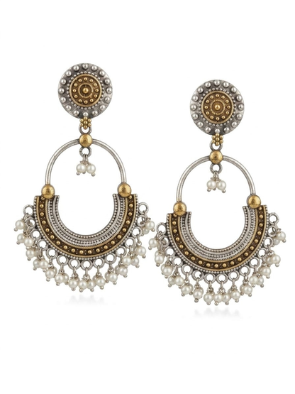 Silver Plated Dual Tone Oxidised Chandbali Earrings