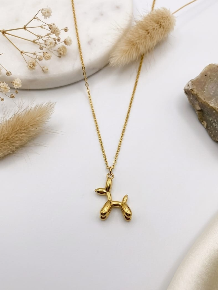 Buy Simple Balloon Puppy Charm Pendant Golden Chain Necklace Online in India