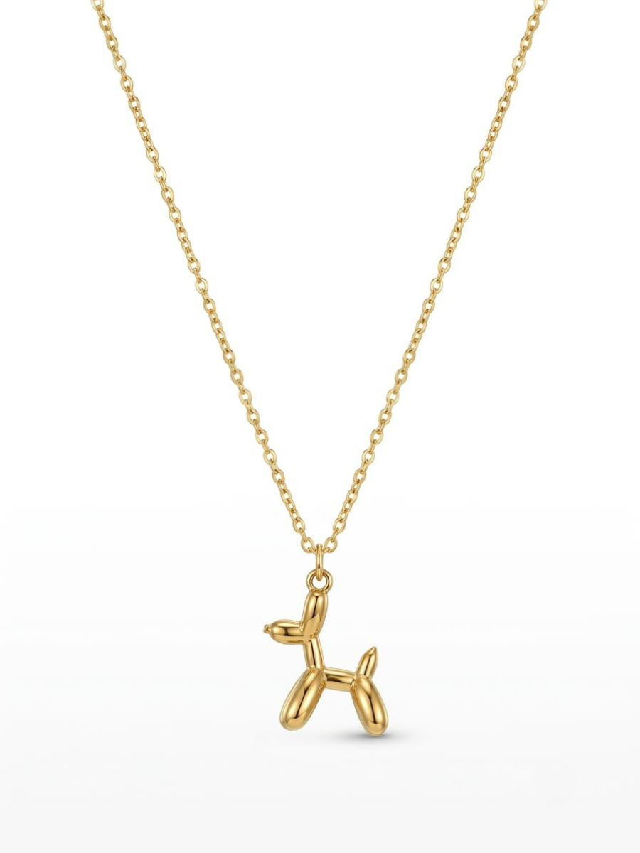 Simple Balloon Puppy Charm Pendant Golden Chain Necklace