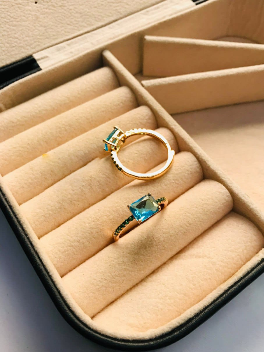 Buy Simple Sky Blue Stone Studded Rose Gold Adjustable Ring - TheJewelbox