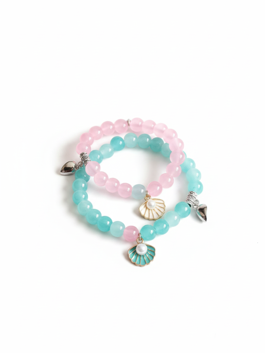 Sky Blue and Baby Pink Shell Charms Beaded Magnetic Bracelet