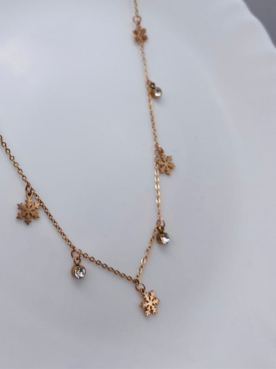 Snowflakes and Diamond Charms Rose Gold Chain Necklace
