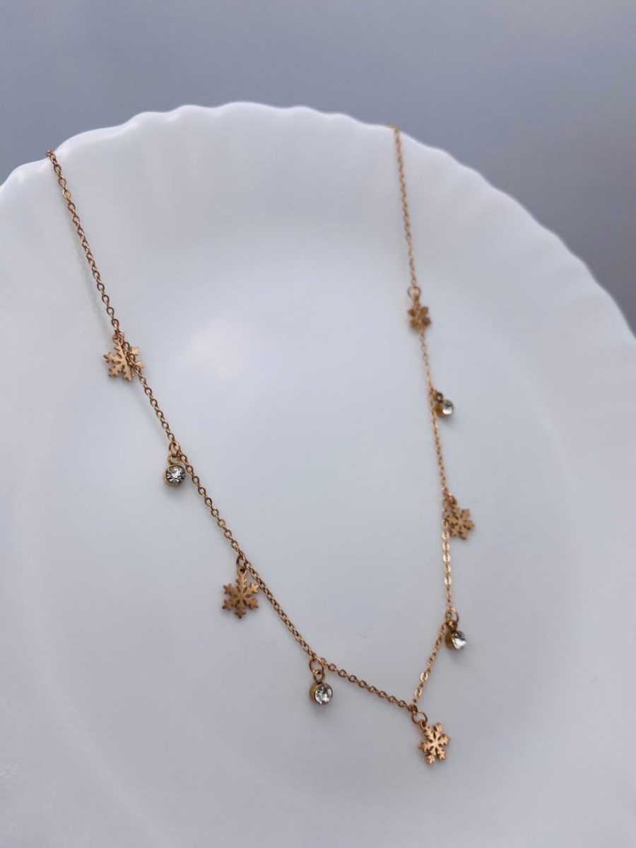 Buy Snowflakes and Diamond Charms Rose Gold Chain Necklace - The Jewelbox