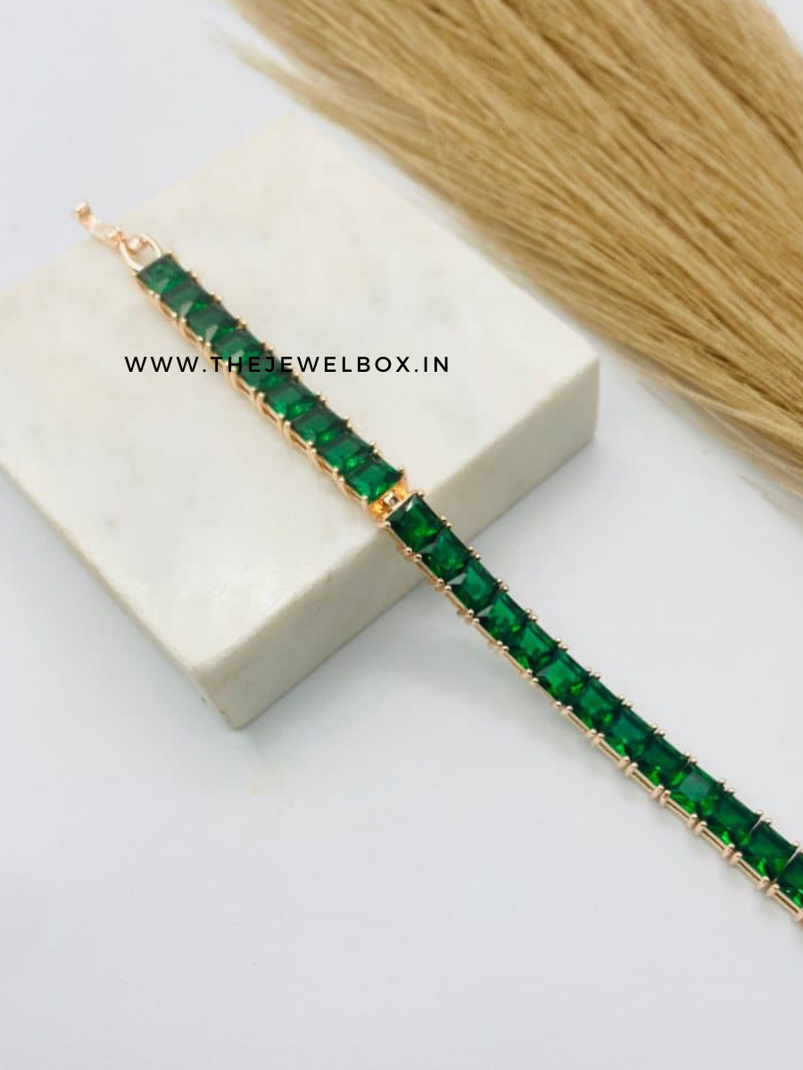 Square Cut Emerald Stone Rose Gold Tennis Bracelet