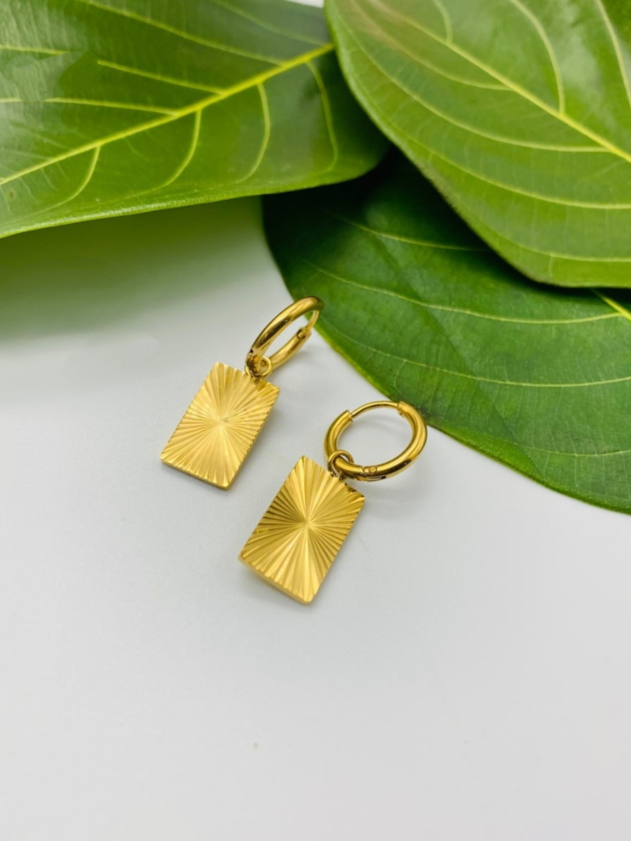 Buy Square Shaped Droplet Golden Hoop Earrings - TheJewelbox