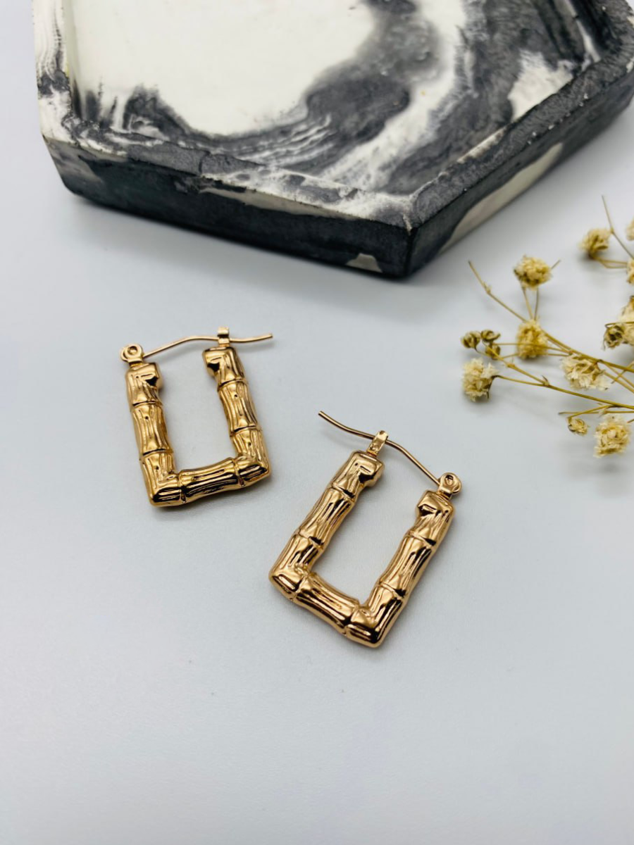 Buy Square Shaped Textured Rose Gold Korean Hoop Earrings - TheJewelbox