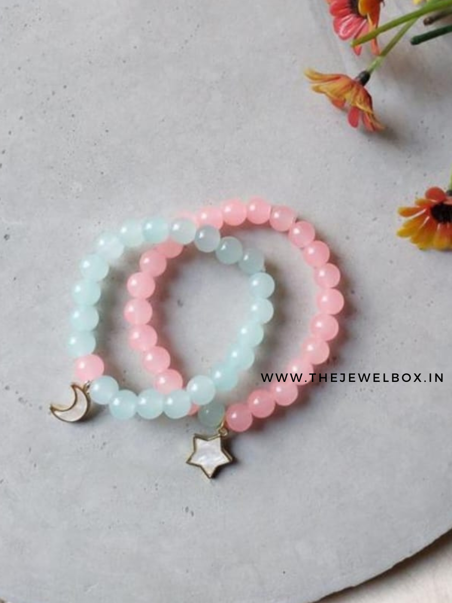 Star and Moon Charms Pink and Sky Blue Aesthetic Bracelets