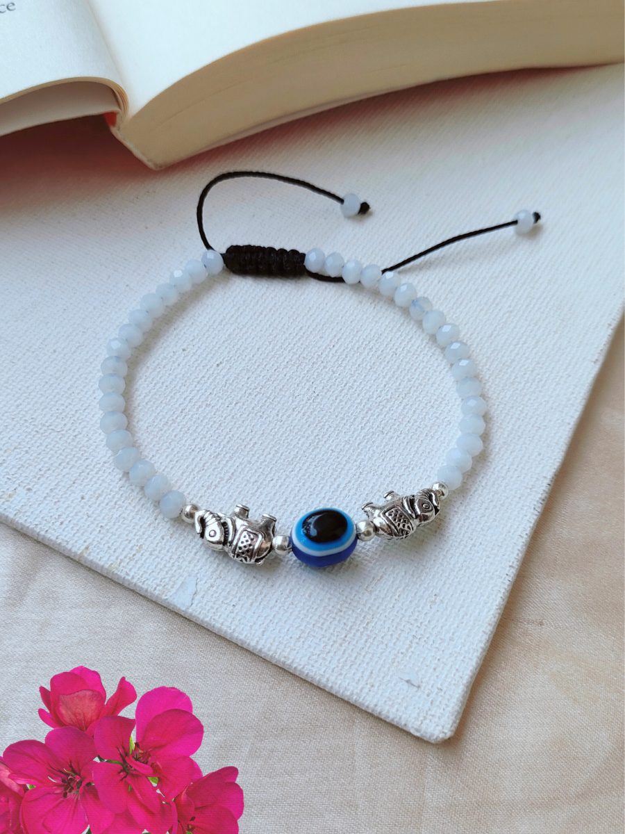 Buy Stylish Elephant Charm White Beaded Evil Eye Anklet - TheJewelbox
