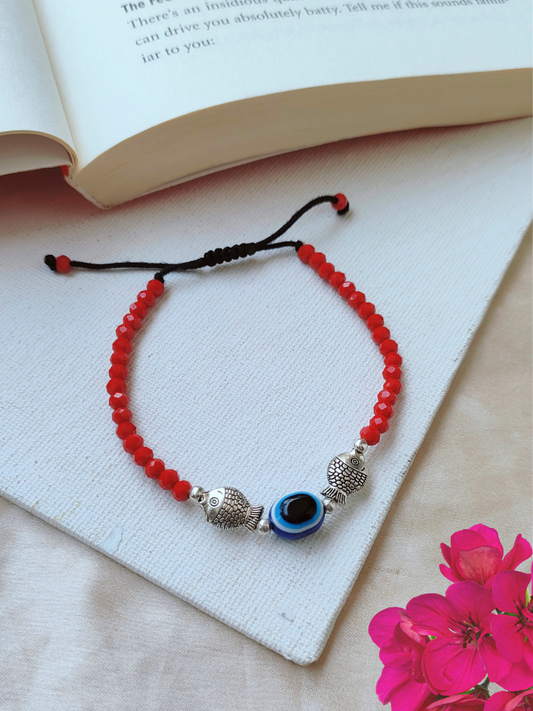 Buy Stylish Fish Charm Red Beaded Evil Eye Anklet - TheJewelbox