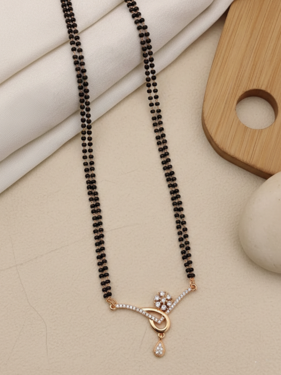 Stylish Floral AD Pendant Rose Gold Short Mangalsutra