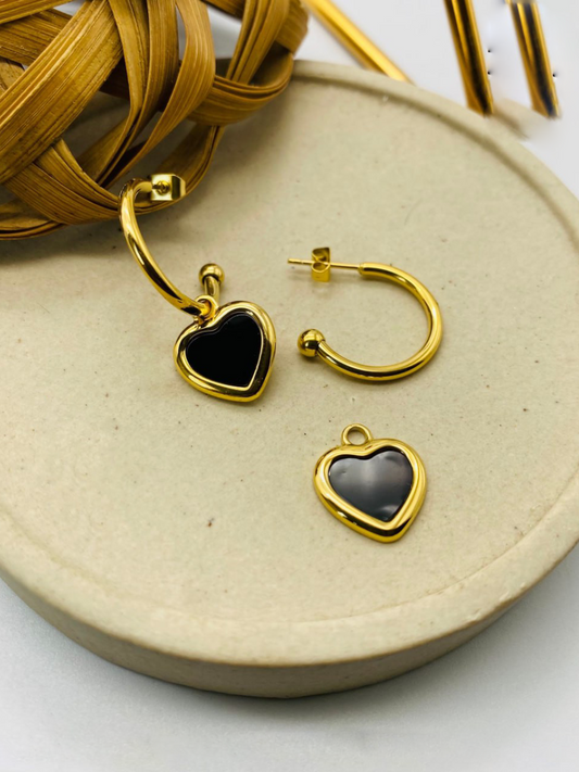 Buy Stylish Gold Plated Black Heart Minimal Earrings - TheJewelbox