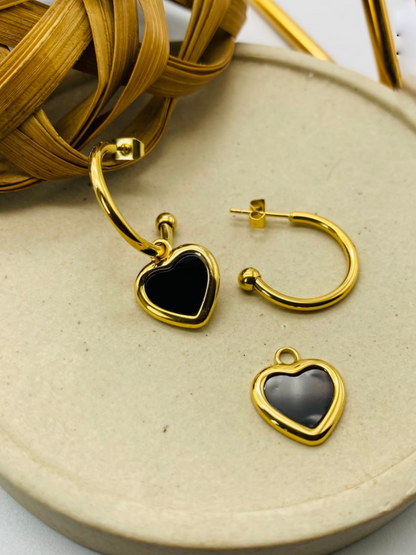 Stylish Gold Plated Black Heart Minimal Earrings