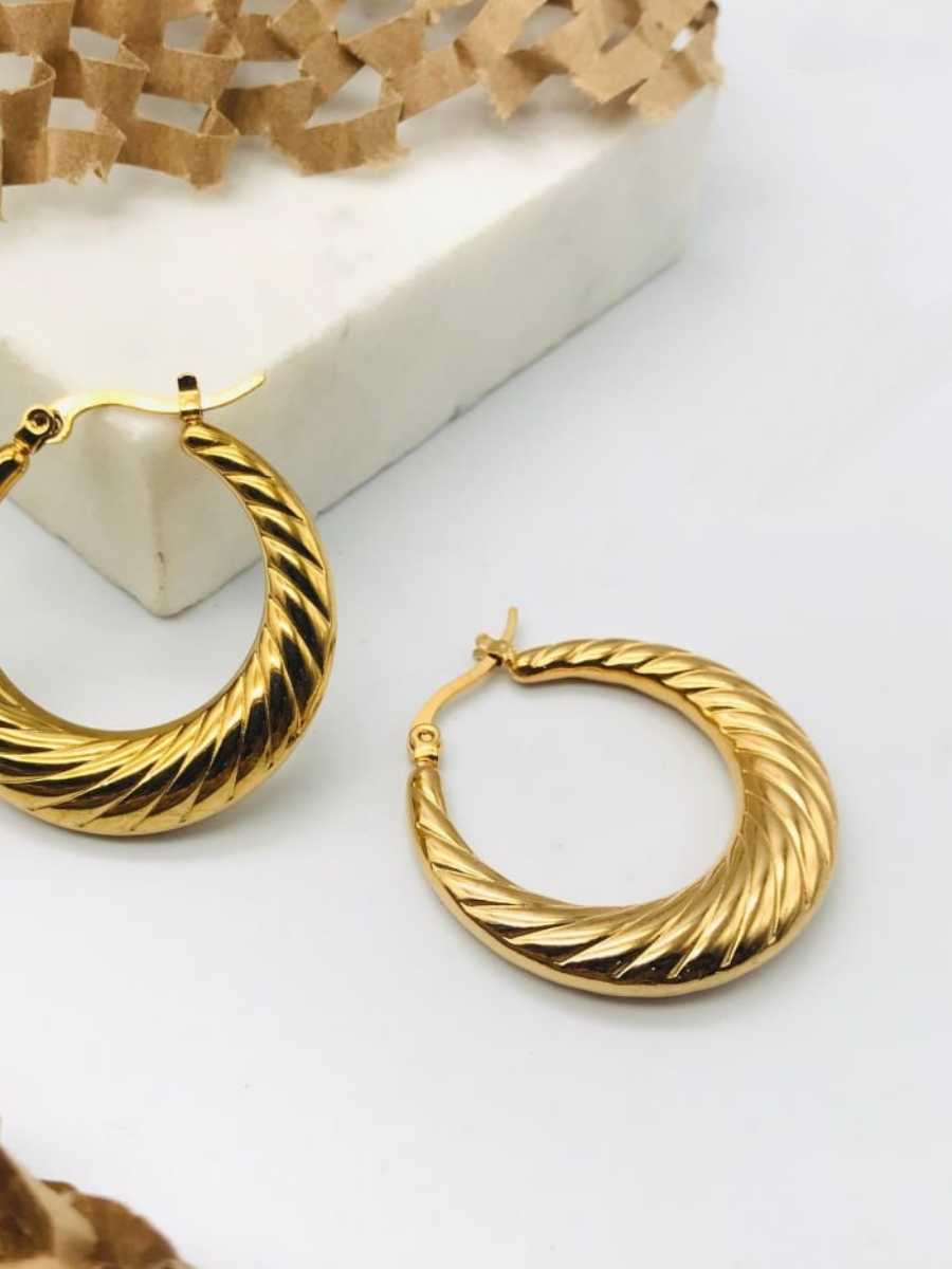 Stylish Gold Plated Twisted Round Hoop Earrings