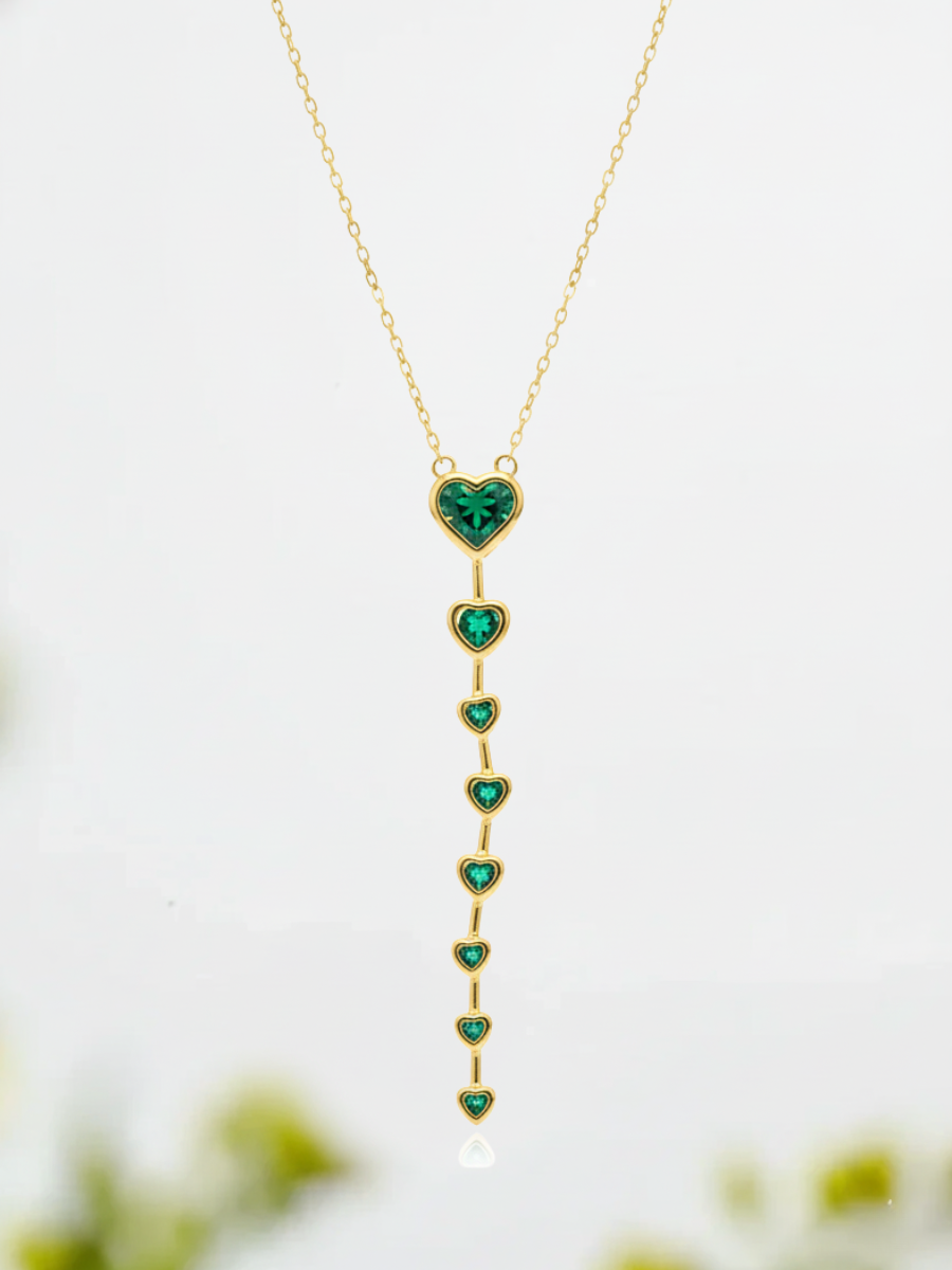 Buy Stylish Golden Emerald Heart Drop Y Chain Necklace Online - TheJewelbox
