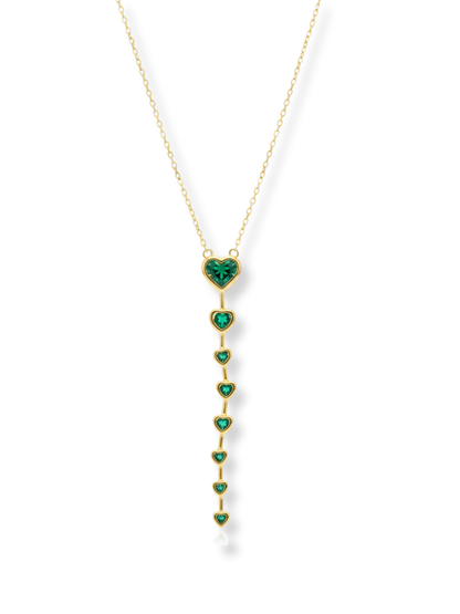 Stylish Golden Emerald Heart Drop Y Chain Necklace