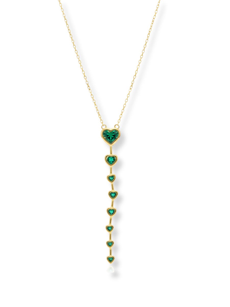 Stylish Golden Emerald Heart Drop Y Chain Necklace