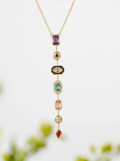 Buy Stylish Golden Plated Stainless Steel Gemstone Y Necklace Online - TheJewelbox