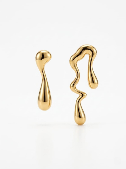 Stylish Irregular Shaped Water Droplet Golden Earrings