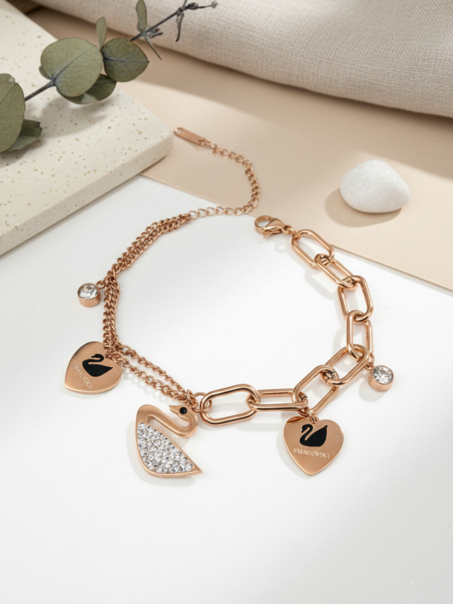 Buy Swan Charms Rose Gold Chain Bracelet Online
