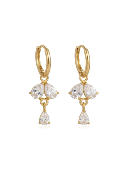 Teardrop White Stones Golden Huggie Hoop Earrings