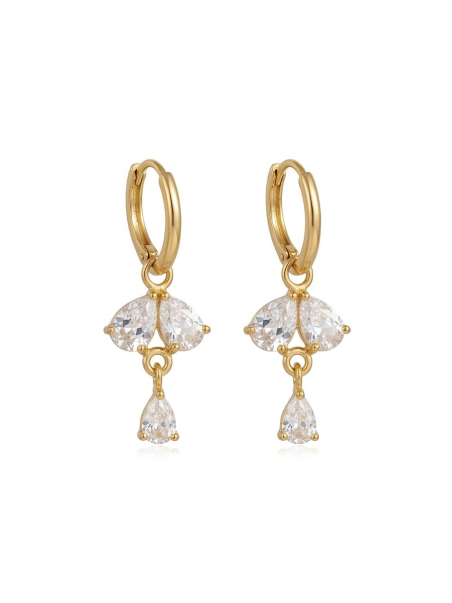 Teardrop White Stones Golden Huggie Hoop Earrings
