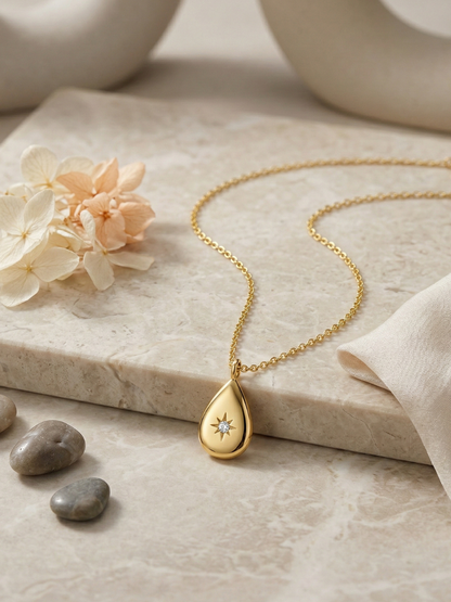 Buy Tiny Star Waterdrop Pendant Golden Chain Necklace Online in India