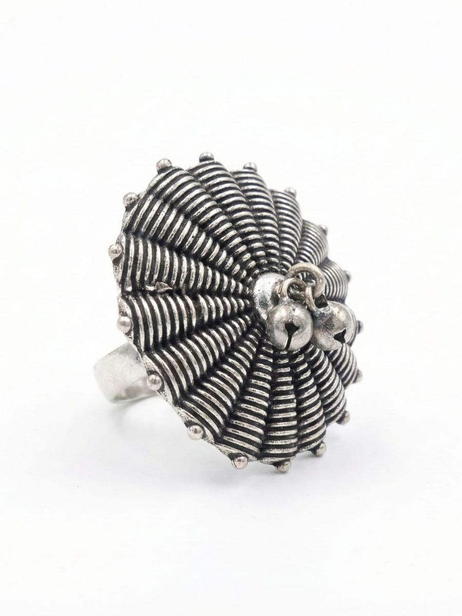 Oxidised silver umbrella statement ring
