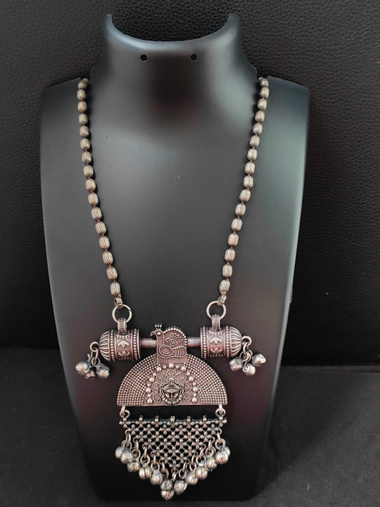 Buy Traditional Big Pendant German Silver Oxidised Long Necklace - TheJewelbox