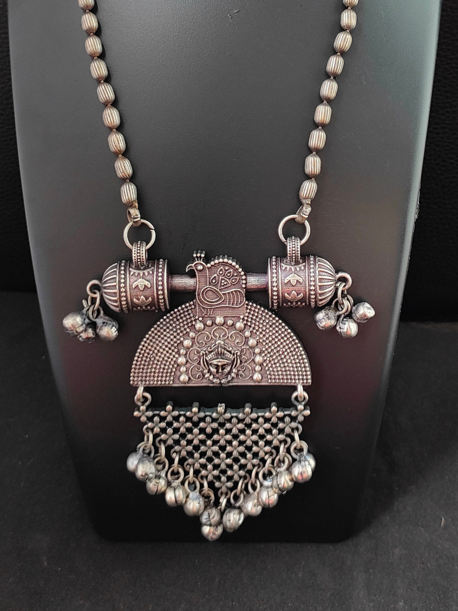 Traditional Big Pendant German Silver Oxidised Long Necklace