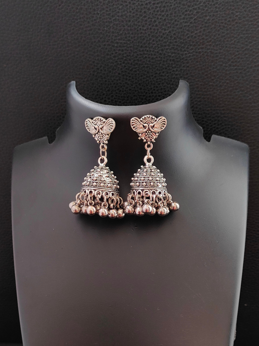 Oxidised Silver Gungroo Jhumka Earrings