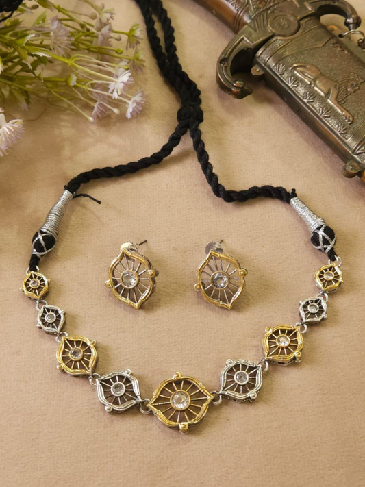 Buy Traditional White Stones Dual Tone Oxidised Necklace Set Online - TheJewelbox