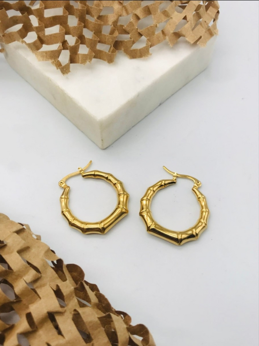 Buy Trendy Gold Plated Bamboo Style Hoop Earrings - TheJewelbox