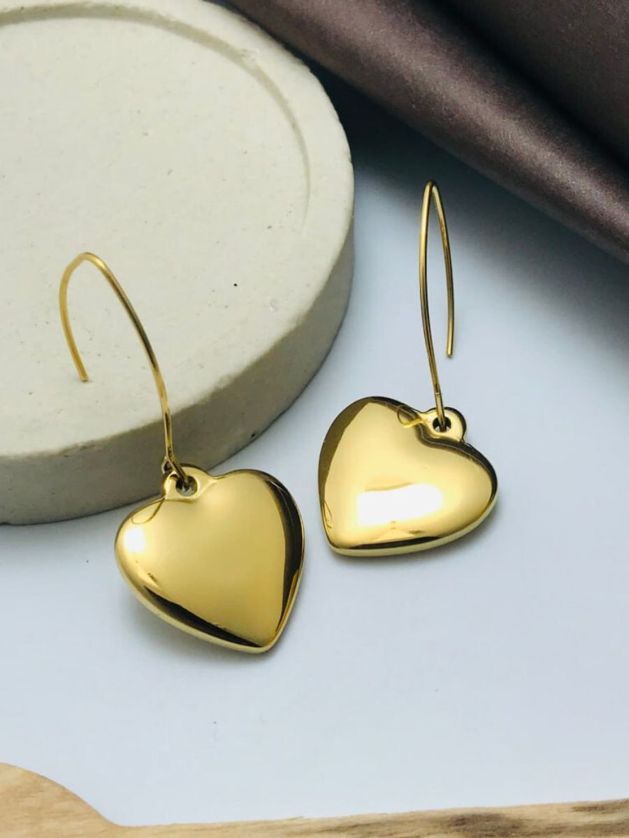 Trendy Gold Plated Heart Hanging Drop Earrings