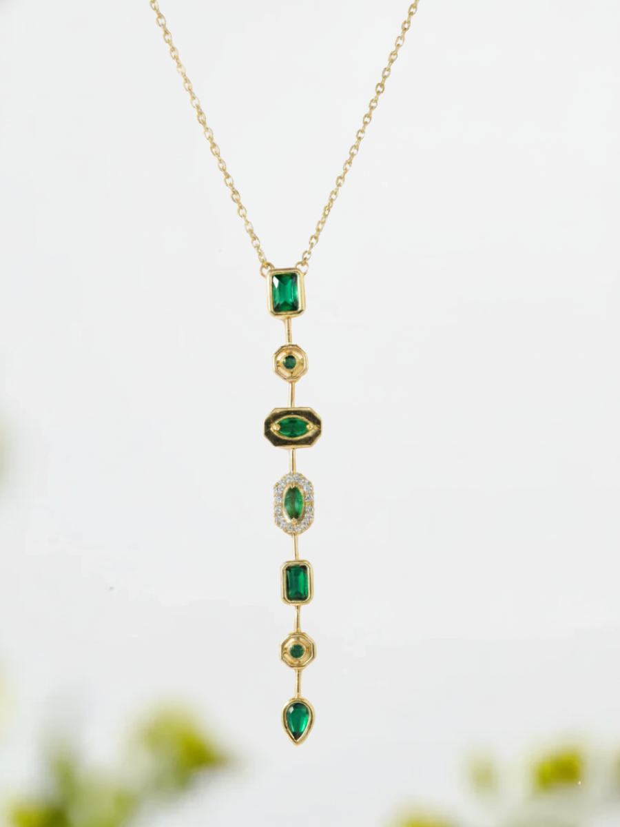 Buy Trendy Green Crystal Golden Chain Y Necklace Online - TheJewelbox