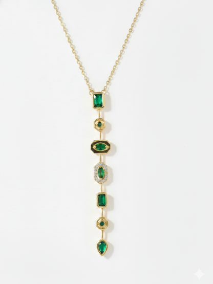 Trendy Green Crystal Golden Chain Y Necklace