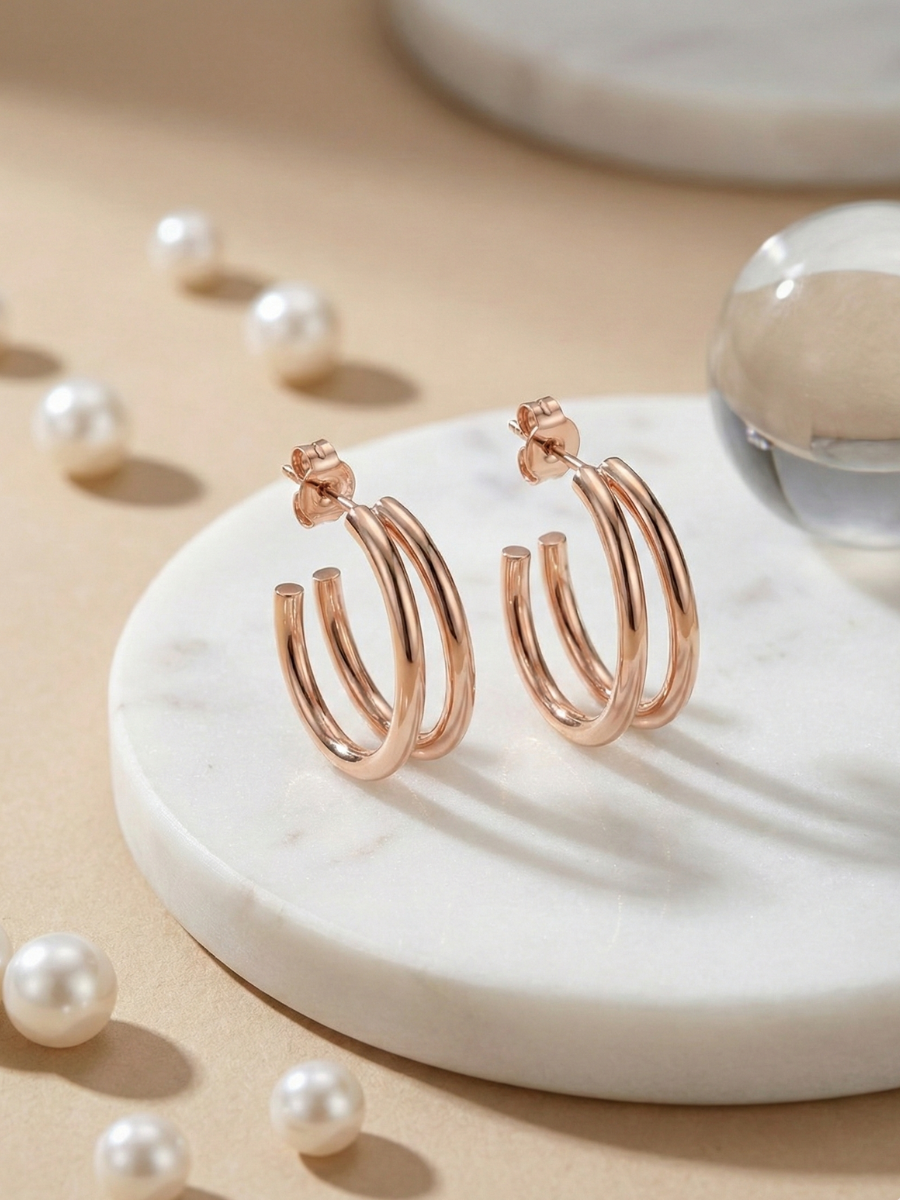 Rose gold double open hoop earrings