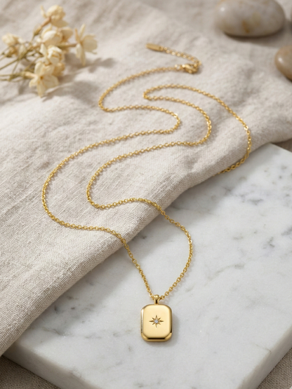 Buy Trendy Tiny Star Rectangular Pendant Golden Necklace Online in India