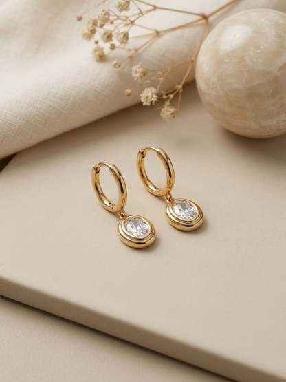 Buy Trendy White Stone Oval Drop Golden Huggie Hoop Earrings Online in India