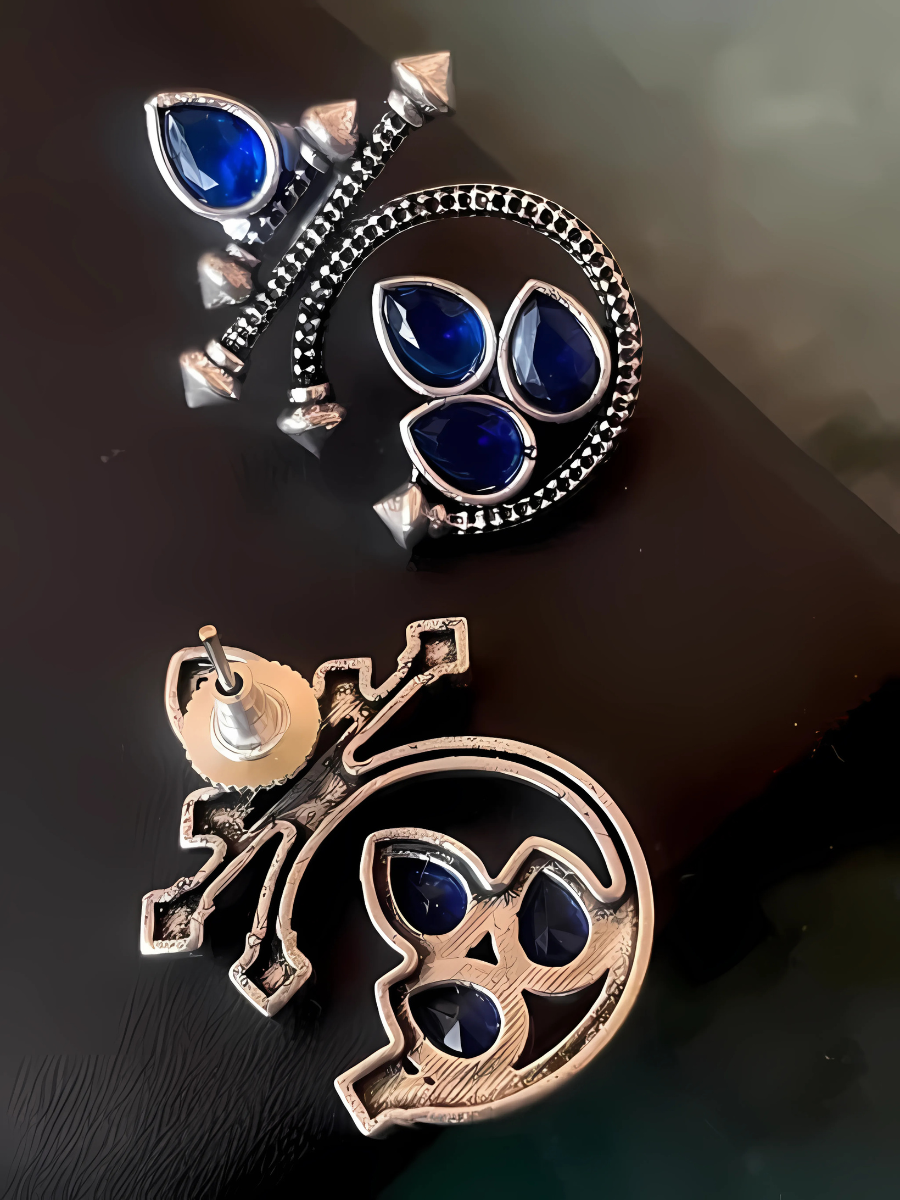 Tribal Blue Stone Studded Oxidised Silver Stud Earrings