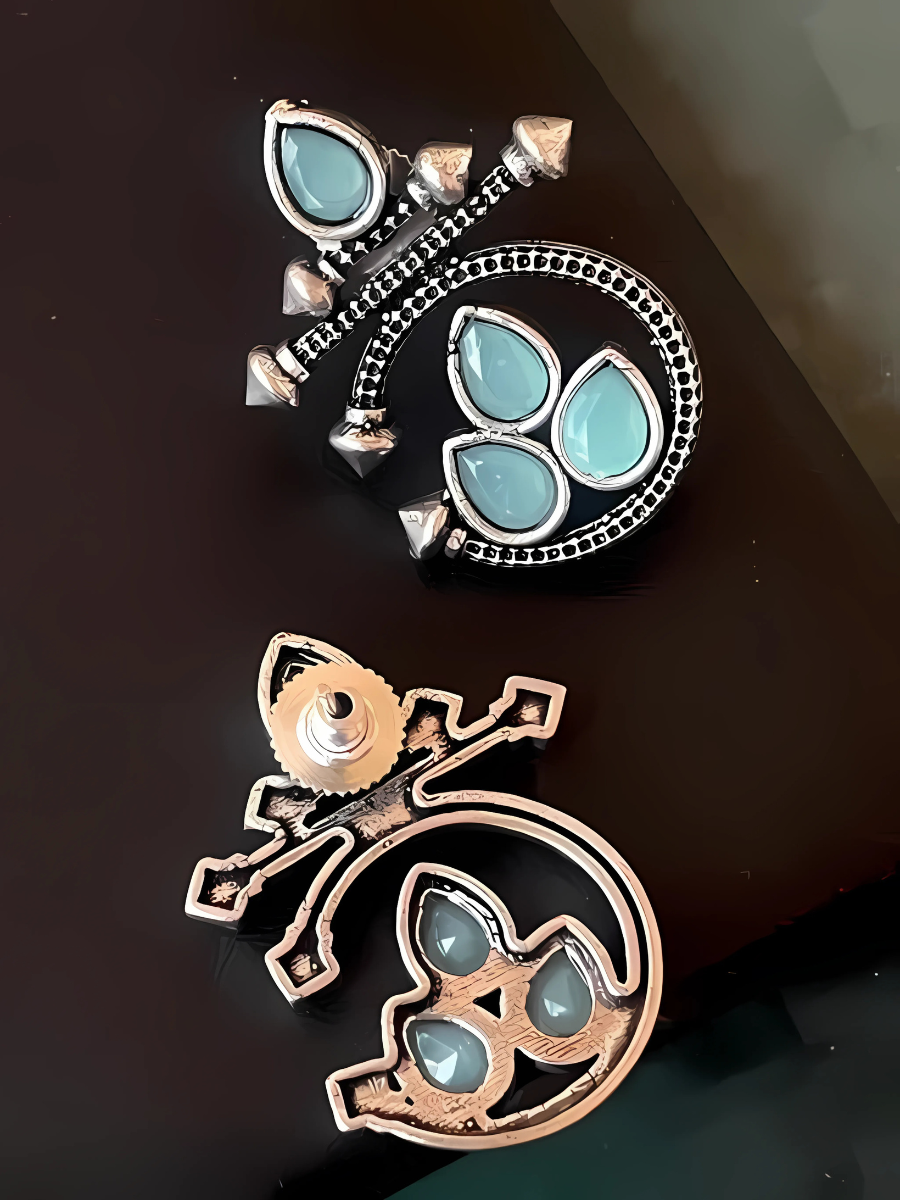 Tribal Sky Blue Stone Oxidised Silver Stud Earrings