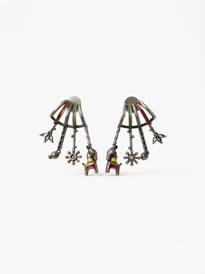Tribal Themed Oxidised Silver Hanging Drop Earrings